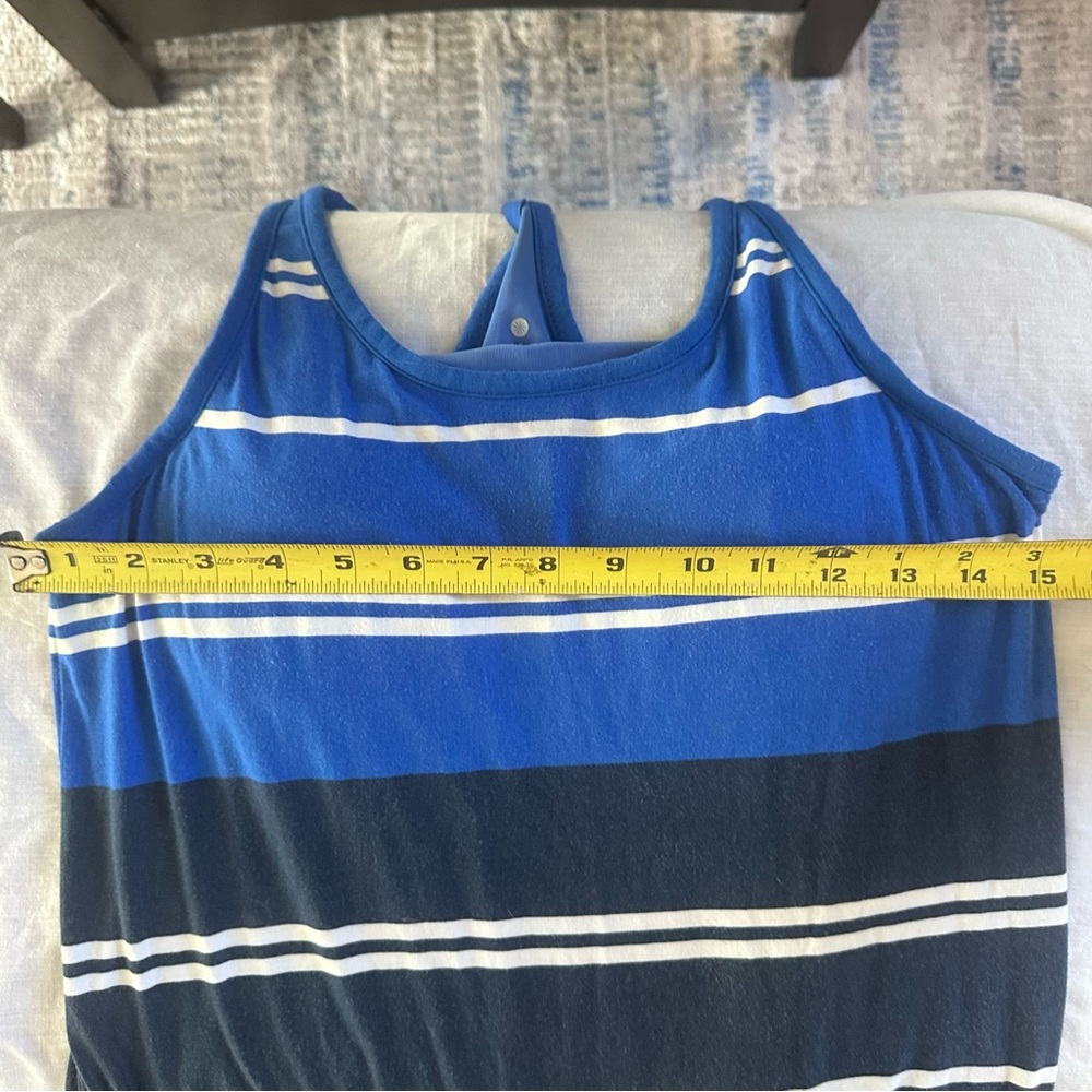 Athleta Blue Striped Racerback Midi Dress Drawstring Waist Size S - Picture 10 of 11